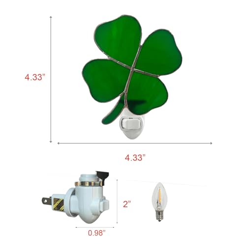 Image of CHEZBABY Stained Glass Night Light Plug into Wall Lamp Decorative Accent Nightlight for Hallway Bedroom Bathroom Kitchen Home Decor(Clover)