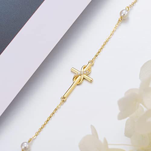 Cross Bracelet 14K Solid Gold Infinity Bracelet Confirmation Gift Religious Bracelet Jewelry For Women Girls #TOP4