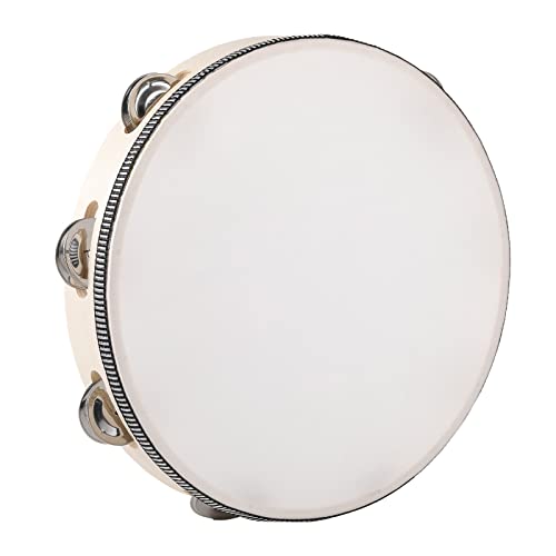 Tambourine for Adults Wooden Tambourine Hand Held Drum Bell Birch Metal Jingles Percussion Percussion Gift Musical Educational Instrument for Church Party(10 inch)