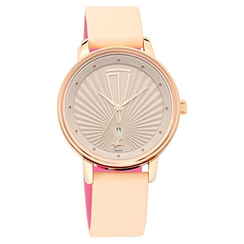 Fastrack Ruffles Quartz Analog with Date Peach Dial Peach Leather Strap Watch for Girls – NS6206WL01