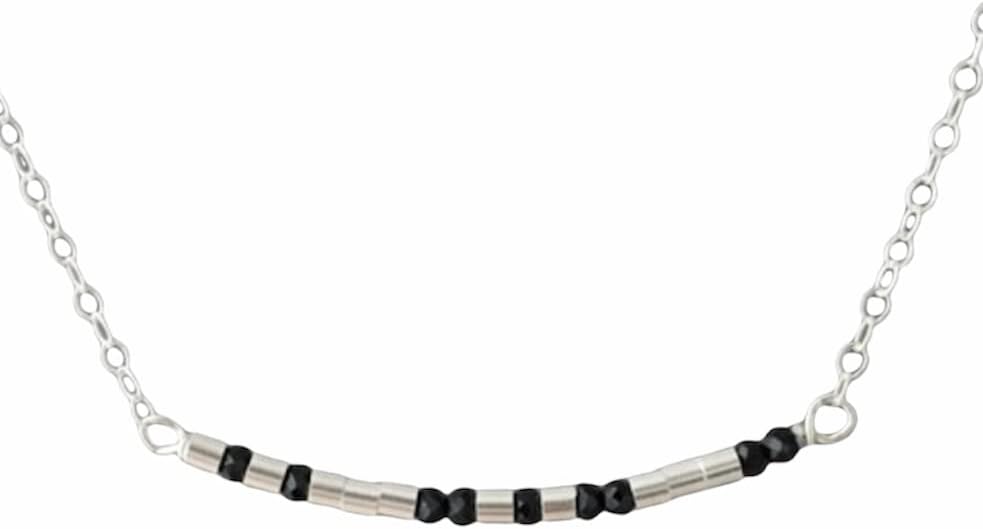 Custom BLACK SPINEL Small Bar Gold Fill Morse Code Necklace also in Silver and Rose Gold