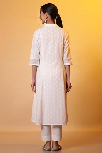 Image of Aurelia White Floral Printed Printed Cotton-Rayon Blend Regular Kurta for Women