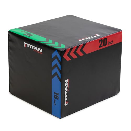Titan Fitness Heavy Foam Plyometric Box, 16in 18in 20in, 3-In-1 Pro-Duty HIIT Exercise Foam Plyo Box, Step-Up, Box Squat, Home Garage Gym Training