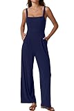 QINSEN Womens Square Neck Sleeveless Tank Top Overalls Jumpsuit Wide Leg Palazzo Pants Romper Navy M