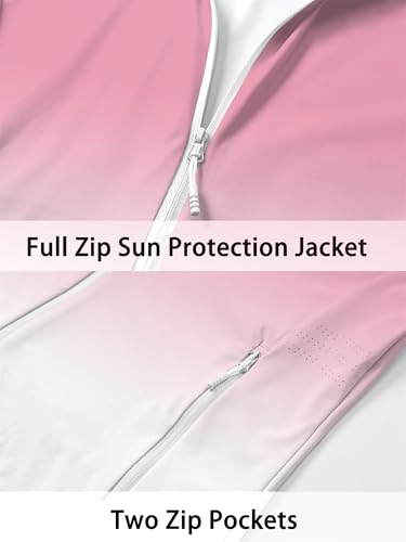 Cromoncent Women's UPF 50+ Sun Protection Jacket Hooded Cooling Shirt Athletic Jacket for Women with Pocket Hiking Running Outdoor,GradientPink,Small