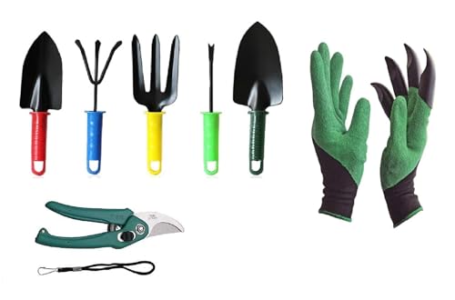 DEBs CARE Gardening Tools Set kit – 7 Pcs (Cultivator, Fork, Trowels, Weeder, Garden Gloves, Pruner Cutter) Gardening Tools Set for Home Indoor and Outdoor Gardening DEBs CARE Gardening Tools Set kit – 7 Pcs (Cultivator, Fork, Trowels, Weeder, Garden Gloves, Pruner Cutter) Gardening Tools Set for Home Indoor and Outdoor Gardening