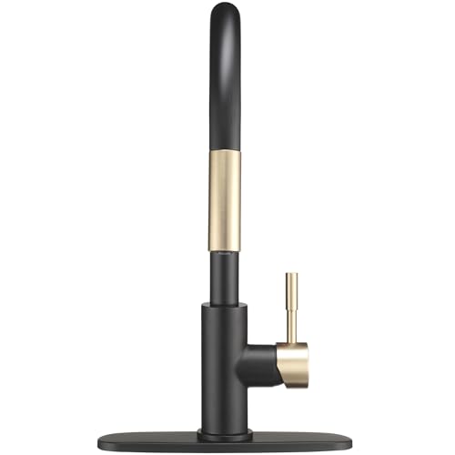 Image of Dura Faucet RV Streamline Single Handle Pull-Down Kitchen Sink Faucet - Optional Deck Plate (Matte Black /Matte Gold)