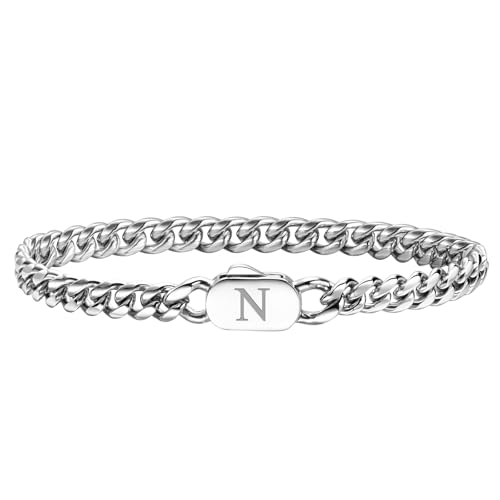 XUANPAI Inicial Pulseras para hombres, A-Z Letra Pulsera de plata para hombre...