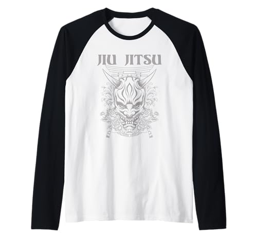 Máscara japonesa Demon Oni, kabuki Jiu-jitsu Kanji Camiseta Manga Raglan