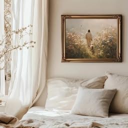 Tableau Jésus et la brebis perdue, grande toile rétro pour habiller un grand mur vide