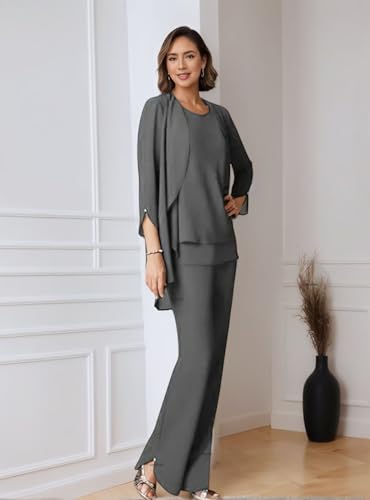 Chiffon Mother of The Bride Pant Suits for Wedding 3 PCS Formal Evening Pant Suits for Women Dressy4