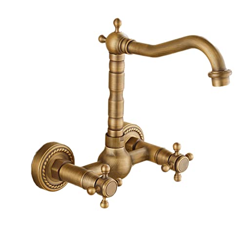 Grifo de lavabo de baño montado en la pared en latón con montaje en V