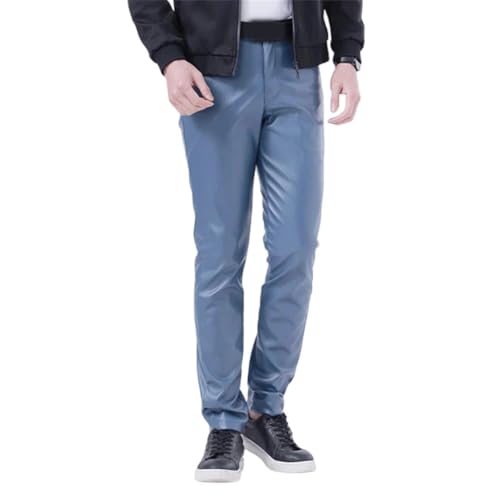 Men Pu Pants Skinny Fit Elasti Motorcycle Trousers Wet Look Stretch Streetwear Pants