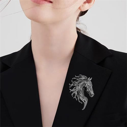 Image of Dreuyet Horse Brooch Pin Horse Racing Suit Lapel Pin for Women Men Rhinestone Antique Gold Horse Animal Brooch Clothing Outfits Accessory Jewelry