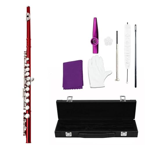 Flauta travesera principiante Flauta De Concierto Con 16 Agujeros Cerrados Con Llave C Y Piccolo Con Llave E Para Que Los Principiantes Practiquen Tocar(Red)