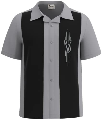 Lucky Paradise Bowling Retro Usa Made Button Down T-Shirt ~ Cuban Collar ~ Silver Caddy #TOP2