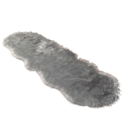 Alfombra de pelo sintético de felpa, alfombra suave y moderna para sala de estar, dormitorio, decoración de salón, tocador, pelo largo, 60 x 140 cm, 2757, gris, forma de 2.0P