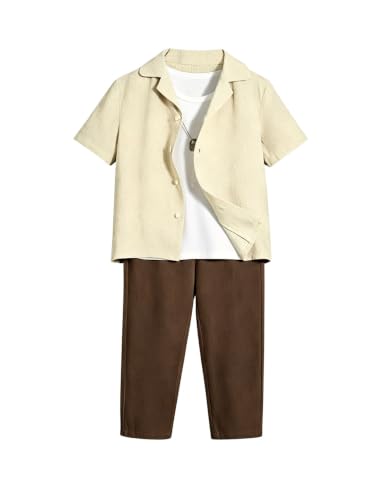 Image of Verdusa Boy's 2 Piece Sets Linen Set Going Out Summer Outfits Button Up Shirt and Pants Set Matching Sets