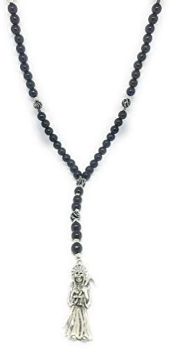 Acrylic Holy death's necklace, rosary style. Collar de la Santa Muerte de acrilico estilo rosario. Grim reaper Y style necklace.2