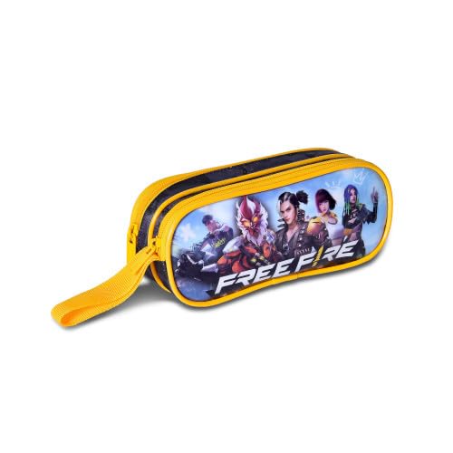 Estojo Duplo, 21cm x 9cm x 6cm, Poliéster, 2 Divisões, Amarelo com Estampa de Personagens