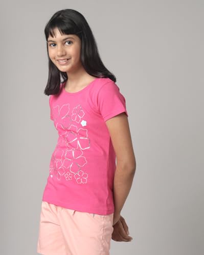 Image of Under Fourteen Only - Girl's T-Shirt | Girls Cotton Round Neck Graphic Printed Half Sleeve T Shirt | Half Sleeve, Fabric - Knits | 14-15 Years (Pink)