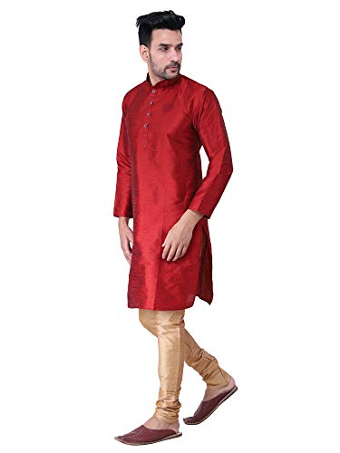 Image of HUZUR Men's Silk Solid Straight Long Kurta Pyjama Set| Ethnic Wear