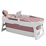 Warmiehomy Folding Bathtub, Portable Bathtub Adults, Plastic Folding Thicken Bathtub, Foldable Sweat Steaming Bathtubs with Lid, Family Soaking Bath Tub for Adults Children, 113x63x54cm Pink