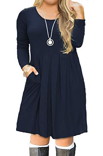 FOLUNSI Women's Plus Size Pockets Casual Swing Loose T-Shirt Dress Navy Blue 3XL