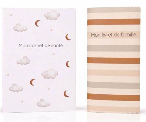 Protège carnet de santé + livret de famille PVC | Pochette bébé fille ou garçon | Design mixte beige recto verso | Protection documents officiels | Bav’...