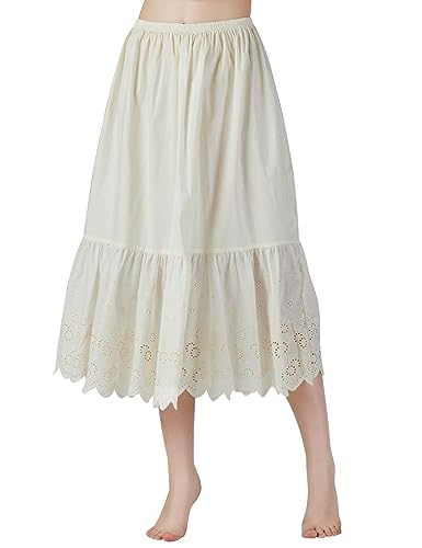 BEAUTELICATE Enaguas de Algodón con Bordado Cortas Antiestática Larga Combinación para Vestidos Antideslizante Plain Falda Marfil Nergo Beige(Encaje Inglés Beige 80cm,S)