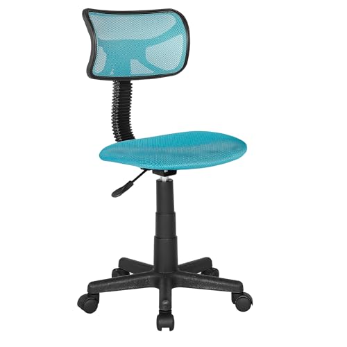 JJS Kids Mesh Rolling Desk Chair, Small Swivel Office Computer Chair for Teens, Low-Back Adjustable Upholstered Student Task Chair, Blue