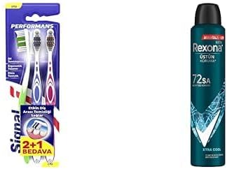 Signal Performans Etkin Diş Temizliği 2+1 Orta Diş Fırçası ve Rexona Men Erkek Sprey Deodorant Xtra Cool 72 Saat Kesintisiz Üstün Koruma 200 ml — Amazon ürün görseli