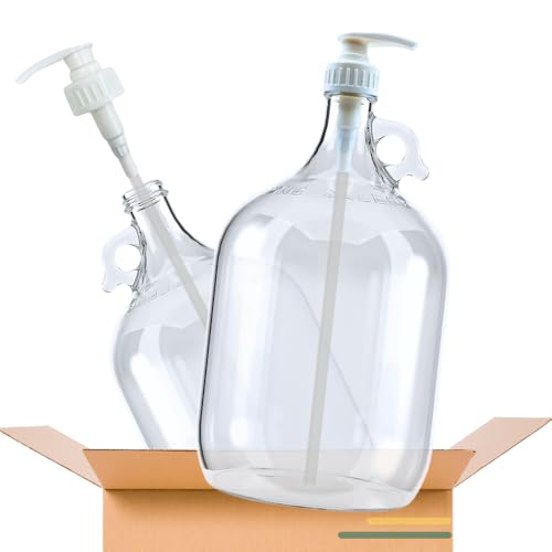 La mejor selección de Garrafas del mes. 43 Pack 2 Garrafas de vidrio 1 galón con tapa dosificadora tipo silla de montar | Envase para cremas, suavizantes, aceites, agua y más | Con asa ergonómica