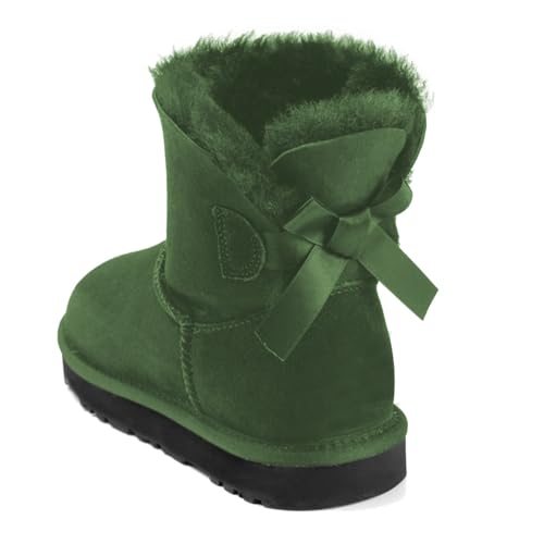 YDN Women Winter Warm Fur Lined Snow Boots Round Toe Flats Ankle High Booties Slip On Low Heels Shoes Size 4-15 US3