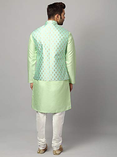 Image of Uri and MacKenzie Men's Silk Blend Kurta Churidar Pyjama with Stylish Nehru Jacket