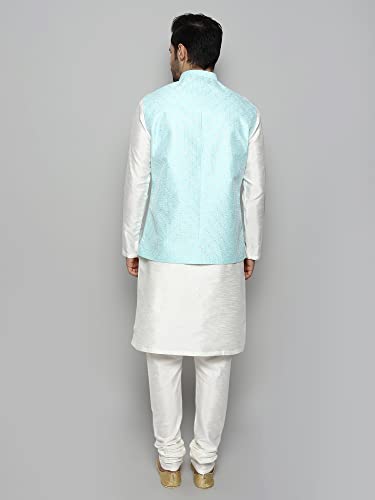 Image of Uri and MacKenzie Men's Silk Blend Kurta Churidar Pyjama with Stylish Nehru Jacket