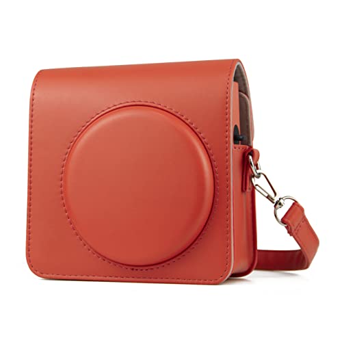 HIYQIN Square SQ1 Funda, Funda Protectora de Cuero PU para cámara Fujifilm Instax Square SQ1, Carcasa Dura de Cristal con Correa para el Hombro
