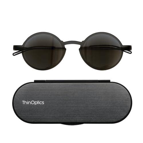 ThinOptics Reading Sunglasses Rectangular Glasses, Round/Black, 60mm + 1.5
