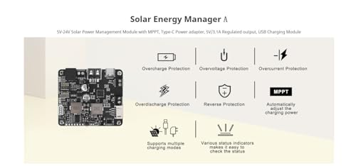 5V-24V Solar Power Management Module with MPPT, Type-C Adapter, 5V/3.1A Regulated Output, for Solar Charging, IoT, and Eco-Friendly Projects