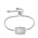 IQIC Belt Buckle Bracelet with Initial Silver Western Cow Tag Bracelet Adjustable Mini Initial Letter A-Z Bracelets Western Cowboy Personalized Jewelry for Women (letter V)