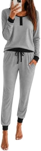 Nieery Schlafanzug Damen Lang Baumwolle Winter PyjamaSet Lounge Schlafanzüge Frau Nachtwäsche