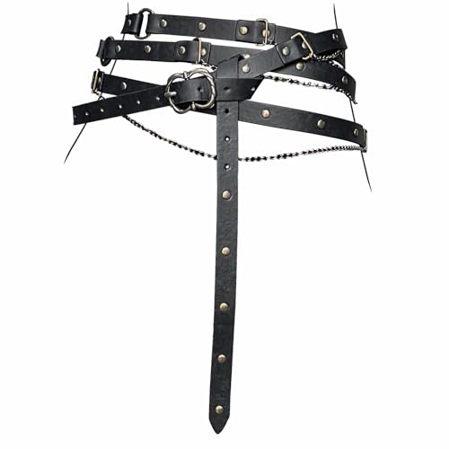 Image of HiiFeuer Medieval DIY Faux Leather Metal Chain Belt, Vintage Adjustable Thin Belt For Women, Retro Skinny Belt For Dresses