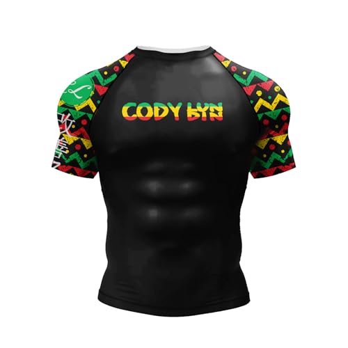 MECH-ENG Mens Graphic Compression Shirts Short Sleeve Quick Dry Athletic Workout Gym Undershirt Running Base Layer Top (Green Yellow Red Large)