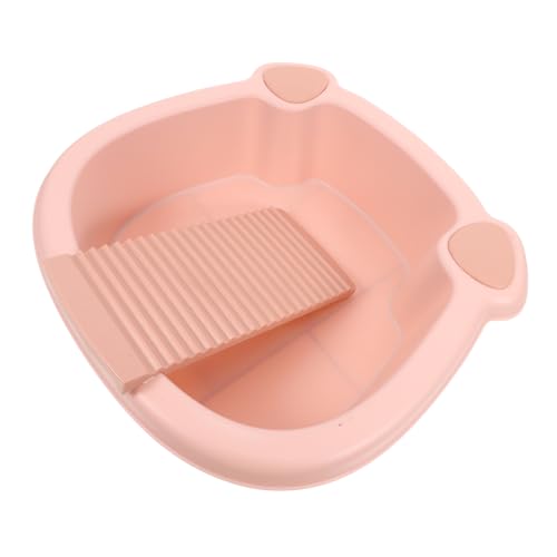 Beavorty 洗濯板付き洗濯槽 足湯浴槽 プラスチックバケツ キッチンシンク用の皿パン 衣服を洗うための洗面器 リントリムーバー 家庭用掃除バケツ 便器 ーナーブラシ 足つぼ pp ピンク