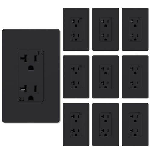 WEBANG 20 Amp Decorator Wall Outlet Tamper Resistant Duplex Receptacle Outlet Includ Screwless Electrical Outlet Plate 20A 125V 2 Pole 3 Wire Self-Grounding ETL Listed Matte Black 10 Pack