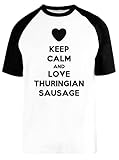 Alta qualità Keep Calm And Love Thuringian Sausage Bianca Unisex Maglietta da Baseball Maniche Corte Dimensioni L White Baseball T-Shirt Size L