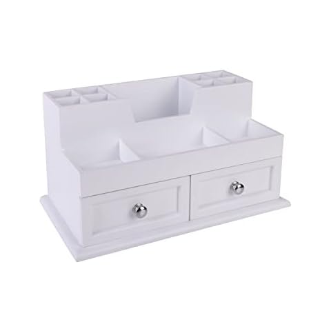 Organize It All Accessory Organizer | Dimensions: 13.8"x 7.3"x 7.1" | Holds Cosmetics | Office Supplies | Tech Accessories | Home Organization | Durable | Has 2 Drawers | 12 Compartments | White Cover
