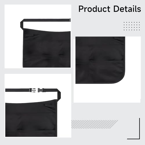 Delantal de cintura negro con bolsillos para peluquería miniatura 3
