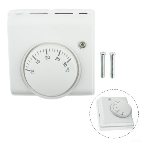 Zeroupshop Termostato manual para calefacción por suelo radiante, perilla mecánica, diseño de 2 cables, blanco, 10-30 °C, 220 V CA, montaje en superficie, estilo clásico