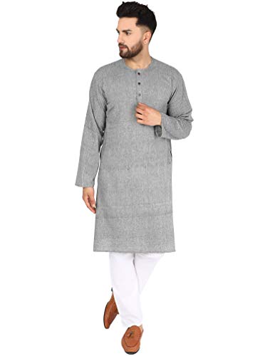 SKAVIJ Men's Tunic Cotton Summer Long Kurta Shirt Regular Fit (Medium, Lightblack)